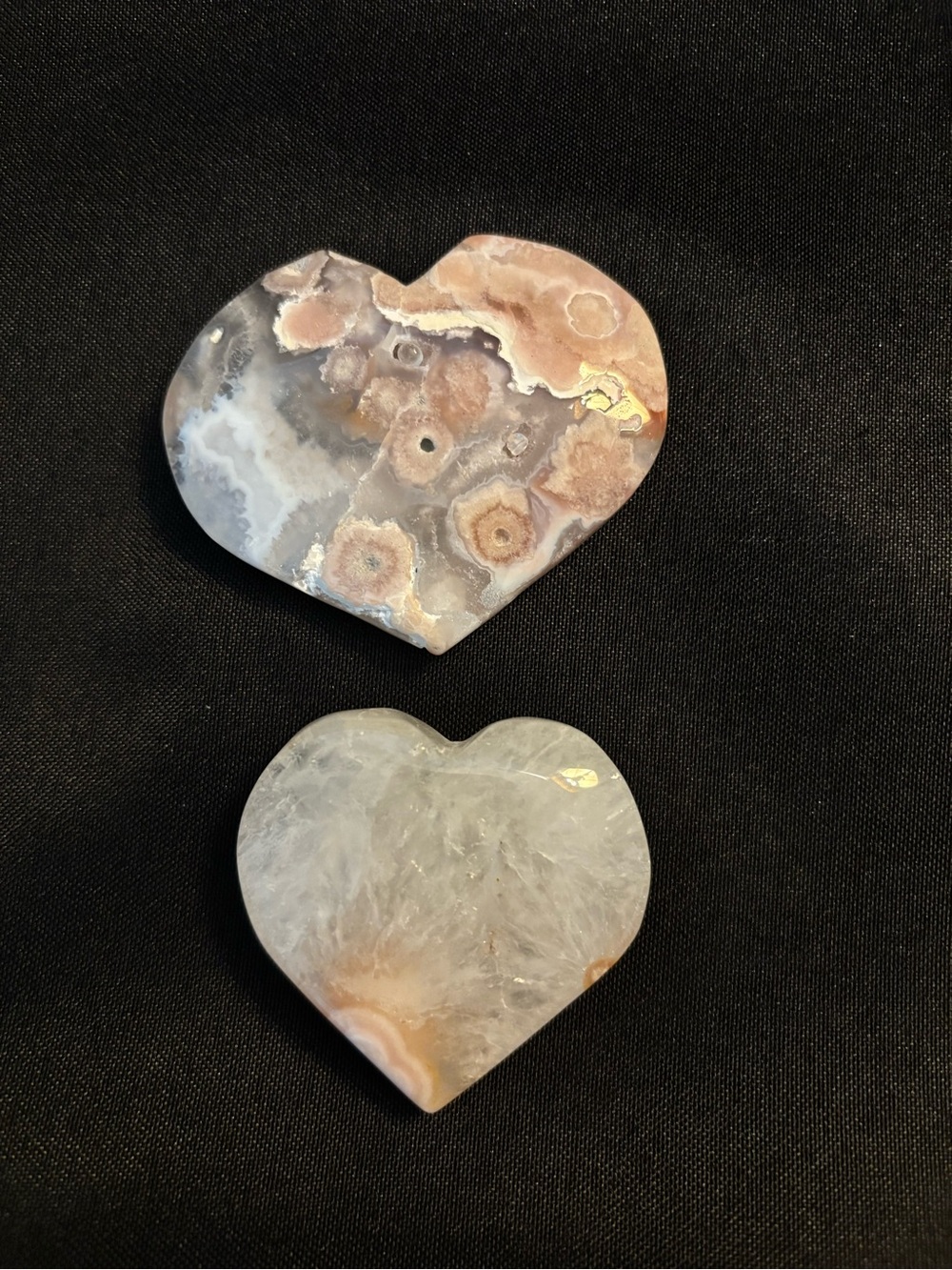 Polished Crystal Flower Agate Heart Decorative Accents - Natural Pink and Cream